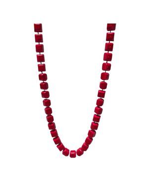 Vintage Red Square Bead Necklace Retro 50s 80s Classic Fashion Jewelry Women